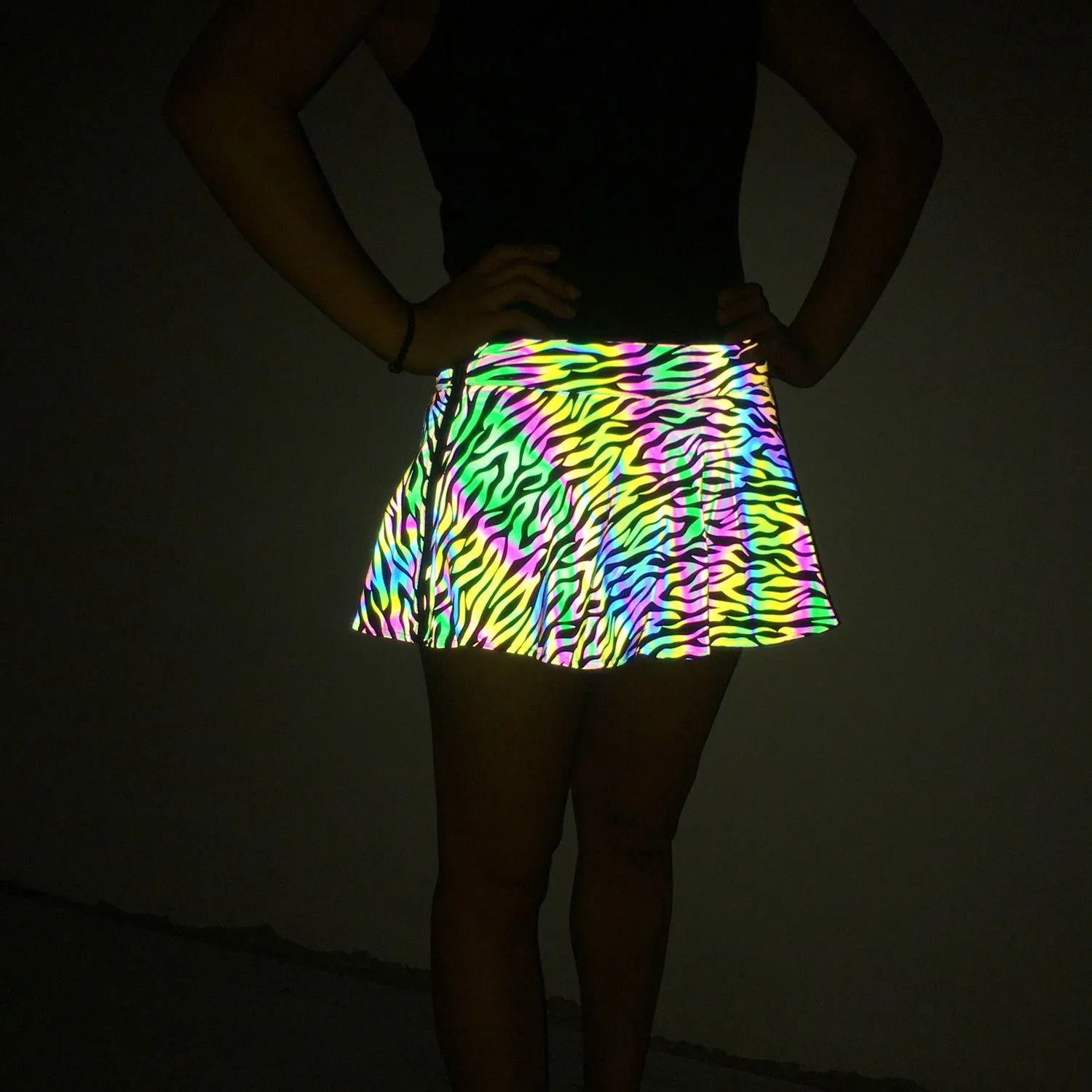 Skirts Women Glow Rainbow Hip Hop Print Zipper Up Miniskirt Evening Dance Party Skirt