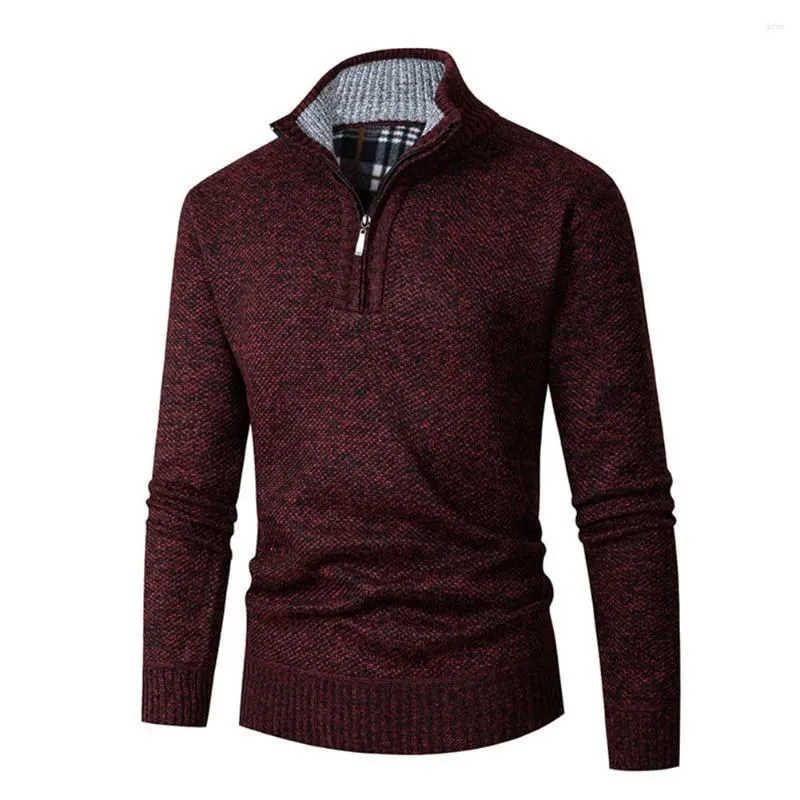 Men`s Sweaters Men Autumn Winter Warm Knitted Plush Jumper Lined 1/4 Zip Up Funnel Neck Pullover Sweater Fashion