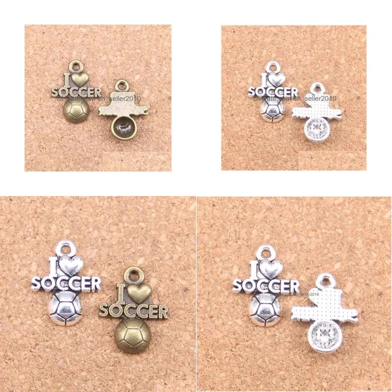 Charms 80Pcs Antique Sier Bronze Plated I Love Soccer Pendant Diy Necklace Bracelet Bangle Findings 20X16Mm Drop Delivery Jewelry Comp Dhnhi