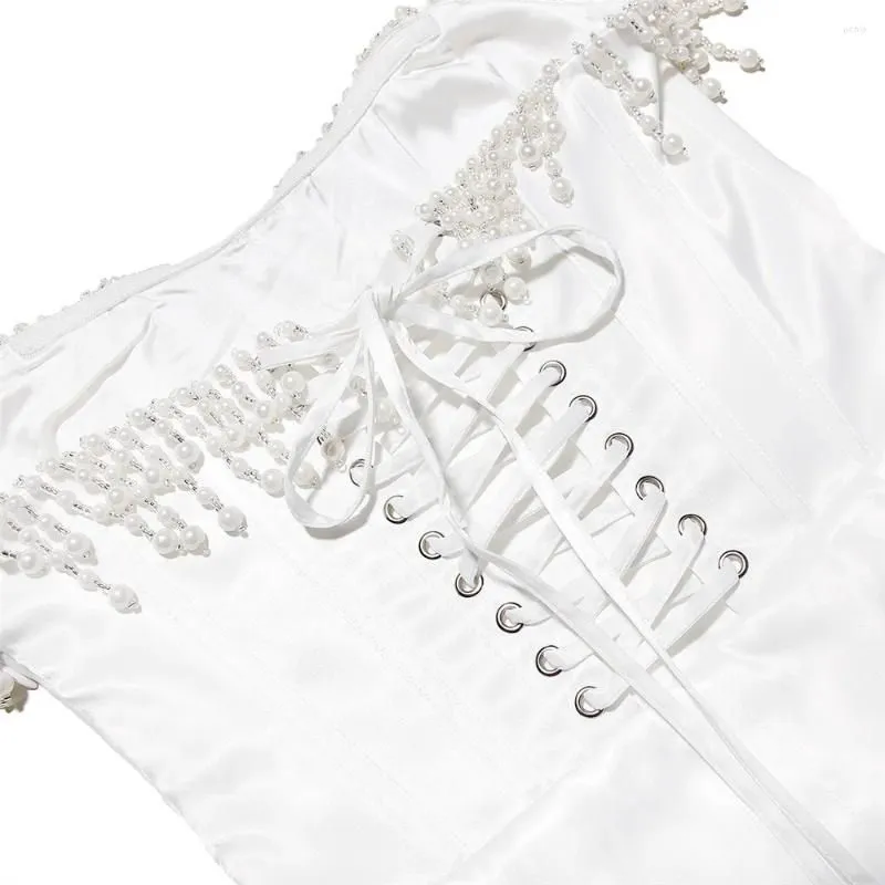 Casual Dresses White Elegant Beads Tassel Corset Dress Long Midi Bodycon Formal Party Satin Sexy Clothing Women Trends LB020