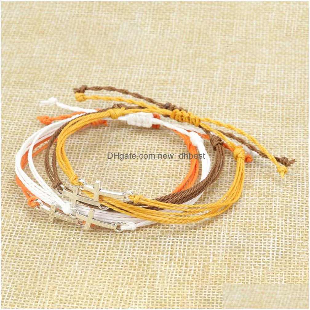 Charm Bracelets New Wax Thread Woven Cross Bracelet Waterproof Rope Bangle For Women Girls Vsco Friendship Lucky Beach Boho Pseras Je Dhuxs