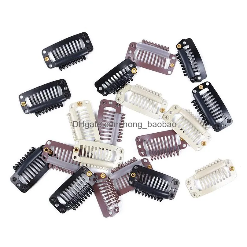 wig clips brown beige black 50pcs whole stainless steel metal combs hair extension for women u and wire 32mm3779043