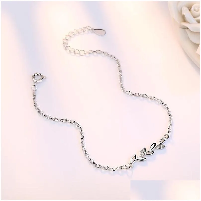 Charm Bracelets Korean Leaf Charms Bracelet Lucky Silver Plated For Women & Bangles Jewelry Femme Bileklik Z6CF4