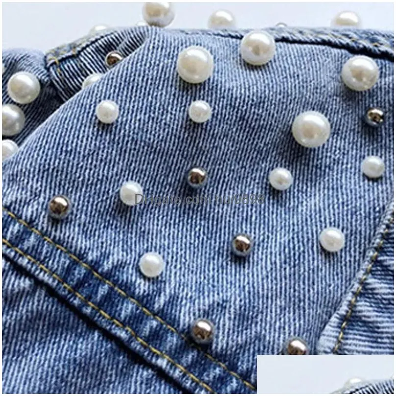 spring and autumn girls denim jacket korean fall loose long sleeve sweet pearl lapel top button cardigan jacket 240327