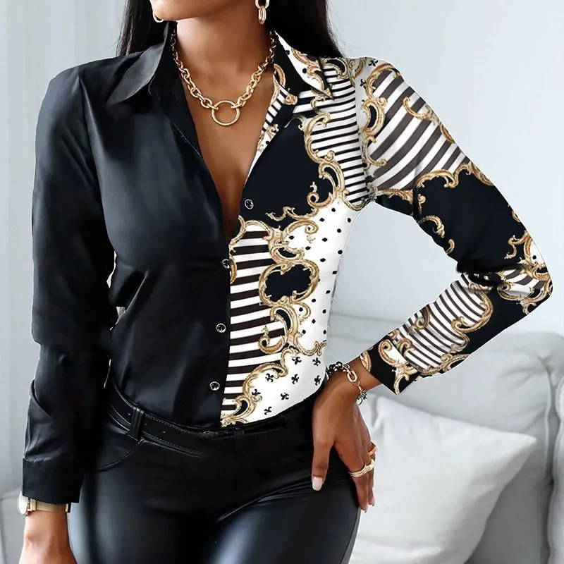 Women`s Blouses & Shirts 18 Colors Wholesale Women Fashion Shirt 2021 Lady Long Sleeve Blouse Turn-down Collar Button Design Print