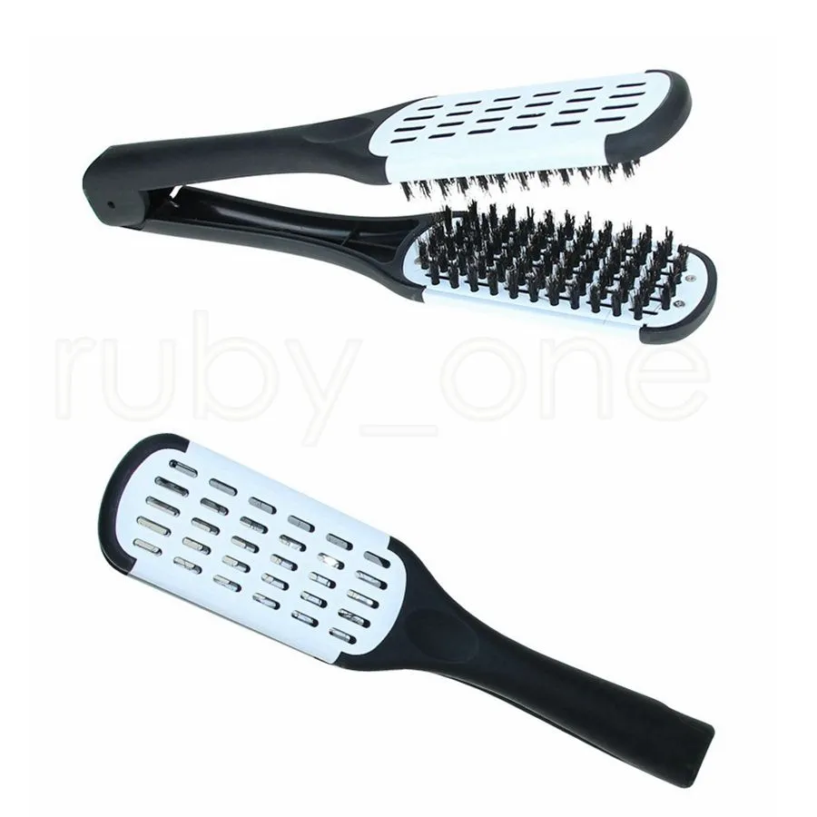 Pro Hairdressing Straightener Ceramic Hair Straightening Double Brushes V Shape Comb Clamp Not Hurt Styling Tools Peine En Forma De V Para Alisar El