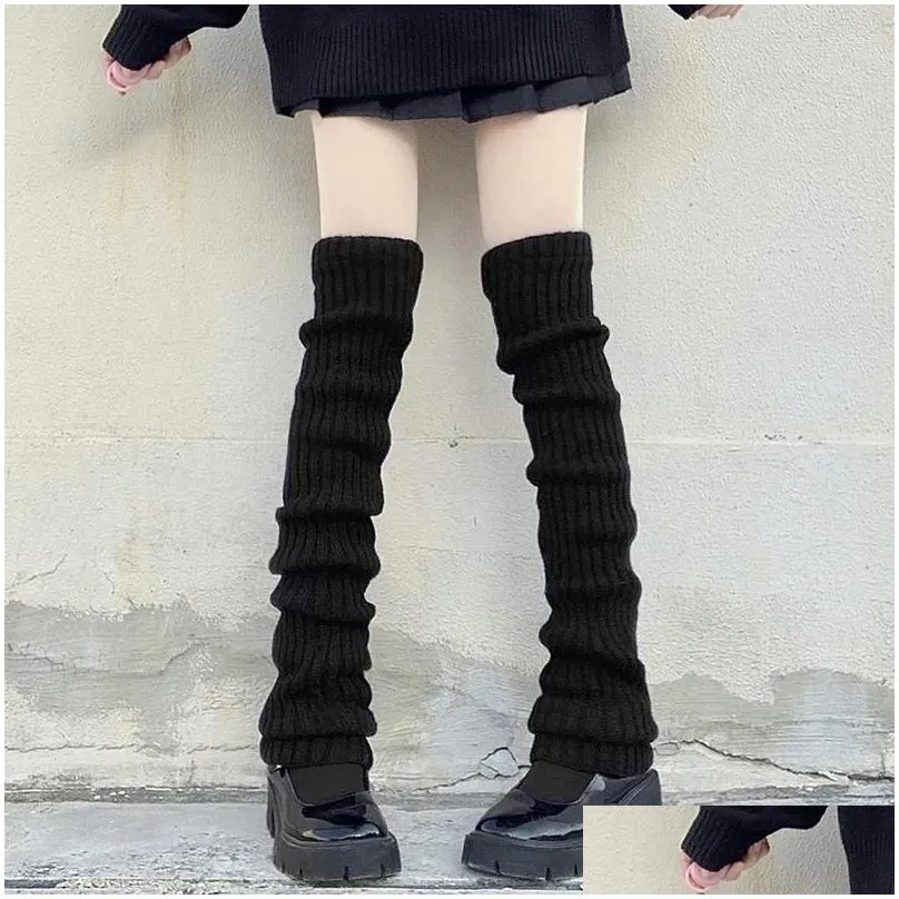 Women Socks Lengthened Winter Warm Black White Knitted JK Over Knee Long Autumn Lolita Calf Sleeves