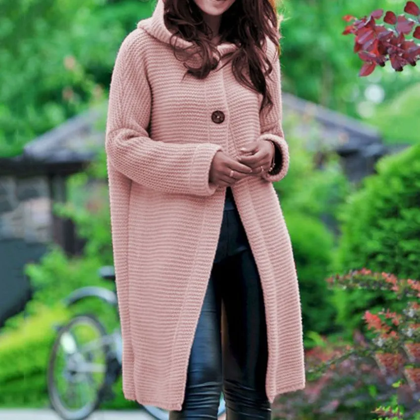 Coats European autumn winter sweater solid color hooded long versatile jacket S M L XL XXL XXXL support mixed batch