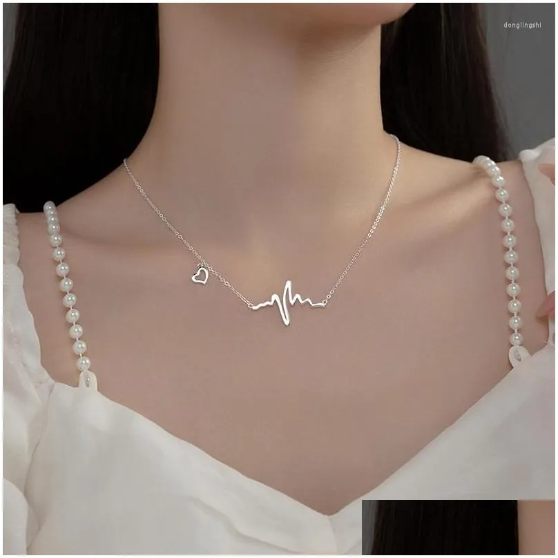 Pendants 925 Sterling Silver Women`s Necklace Personalized Electrocardiogram Pendant Link Chain Heartbeat Jewelry Lover Gift