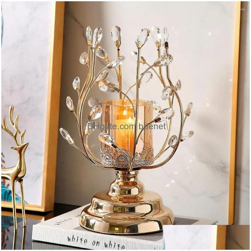 Candle Holders Crystal Glass Holder Post-Modern Home Decor Metal Candlestick Golden Office Desk Ornaments Luxury Decoration Gift Drop Dhihn