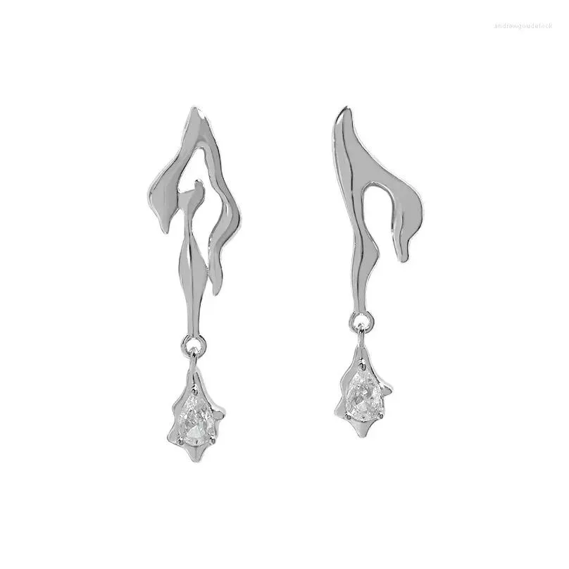 Stud Earrings INS Niche Design With A Minimalist And Asymmetrical Flame Bleeding Zircon S925 Sterling Silver For Women