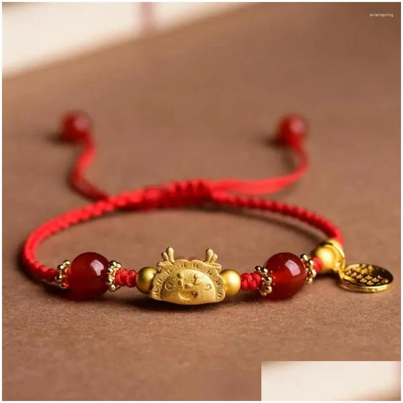 Charm Bracelets 2024 Dragon Year Lucky Red Rope Braided Attracts Fortune Handmade Fashion Jewelry Gifts