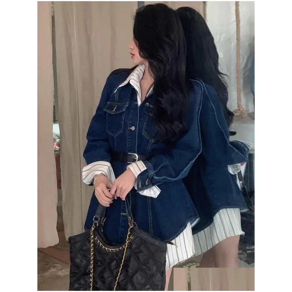 Women`s Jackets Hikigawa Autumn Vintage Women Denim Casual Chic Fashion Long Sleeve Turn Down Collar Outerwear Roupas Femininas