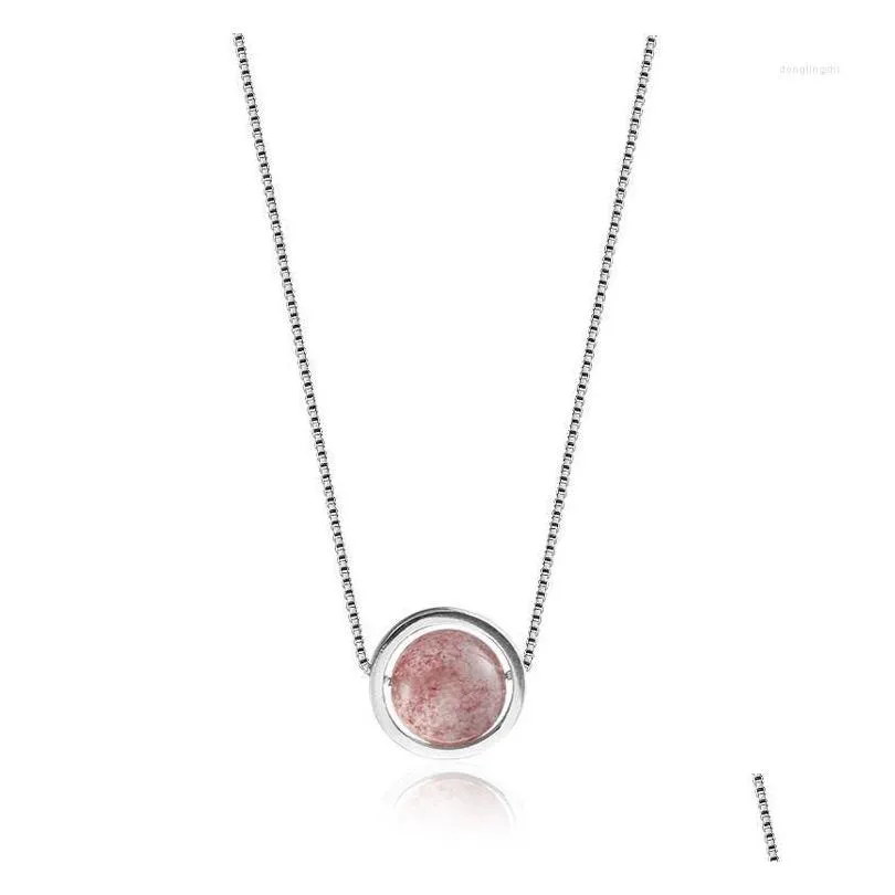 Chains FoYuan Silver Color Sweet Strawberry Crystal Necklace Valentine`s Day Jewelry Pink