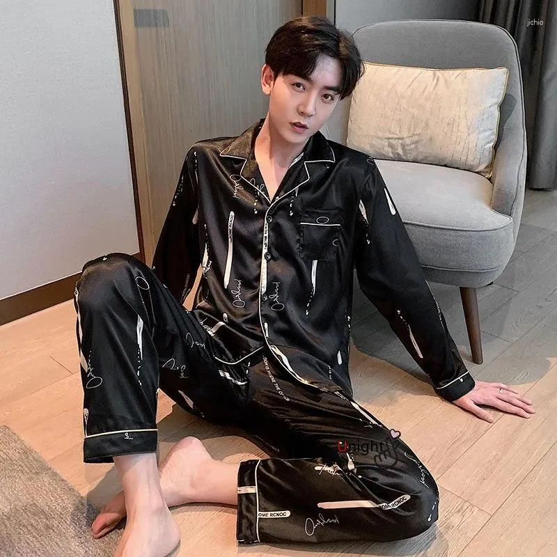 Men`s Sleepwear Men Silk Pajamas Trousers Suit Full Body Pajama Homewear Oversize Slpwear Luxury For Autumn Winter 5XL