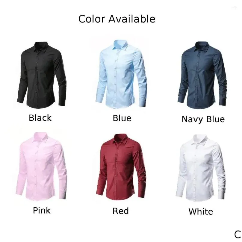 Men`s Dress Shirts Business Classic Slim Fit Long Sleeve Solid Color Single Breasted Formal Social Shirt Male Clothing