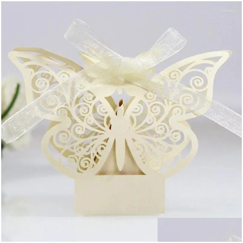 Gift Wrap 10/50/100Pcs Butterfly Boxes Wholesale Candy Favors Packaging With Ribbons For Baby Shower Wedding Birthday Party Supplies Dh50M