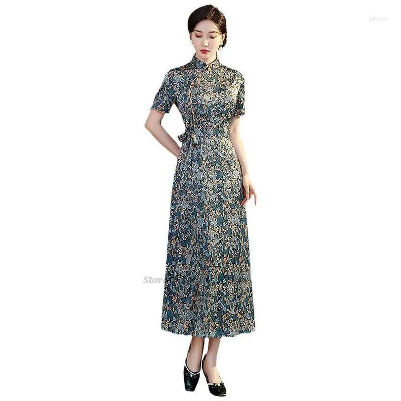 Ethnic Clothing 2022 Female Cheongsam Women Vintage Qipao Dress Elegant Chinese Flower Print Vestidos Oriental Evening