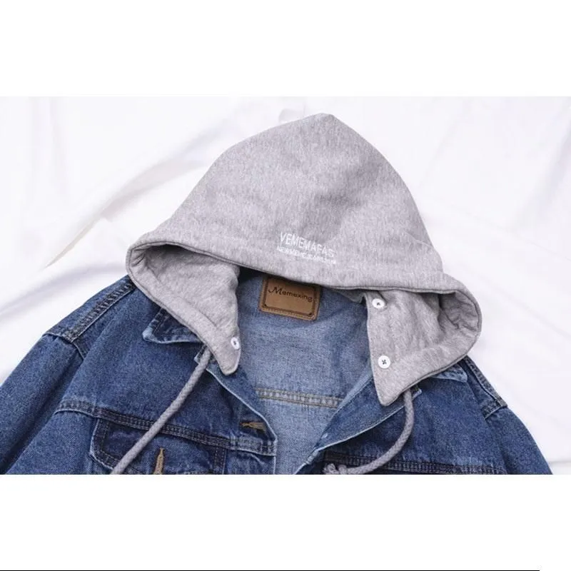 Women`s Jackets Autumn 2021 Korean Washed Black Loose Removable Hooded Women Denim Jacket Couple Plus Size Fashion Bomber Vetement