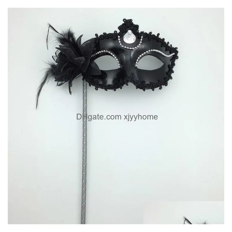 Party Masks Black White On Stick Y Eyeline Masquerade Mardi Gras Halloween Beads Eyeliner Side Flower Masks5305063 Drop Delivery Home Dhh49