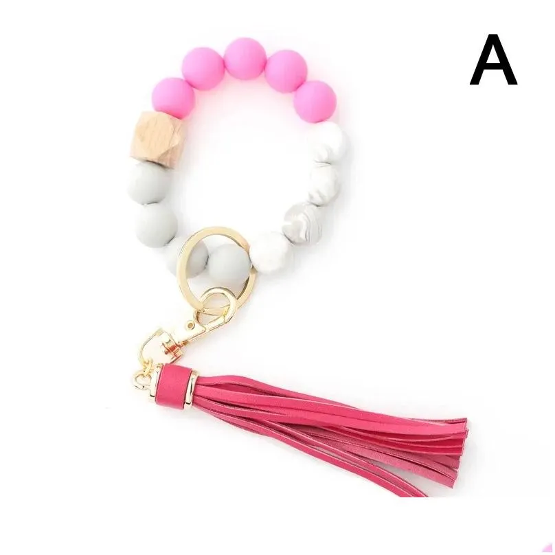 Charm Bracelets Creative Anti-Loss Women Wristlet Bracelet Keychain Round Beaded Car Keyring With Lobster Clasp Fashion Jewelry