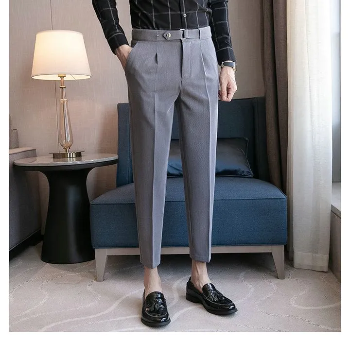 Pants 9 Part Pants For Men Pleated Pants Korean Fashion Ankle Length Streetwear Casual Pant Men`s Formal Trousers Slacks Chinos 2022