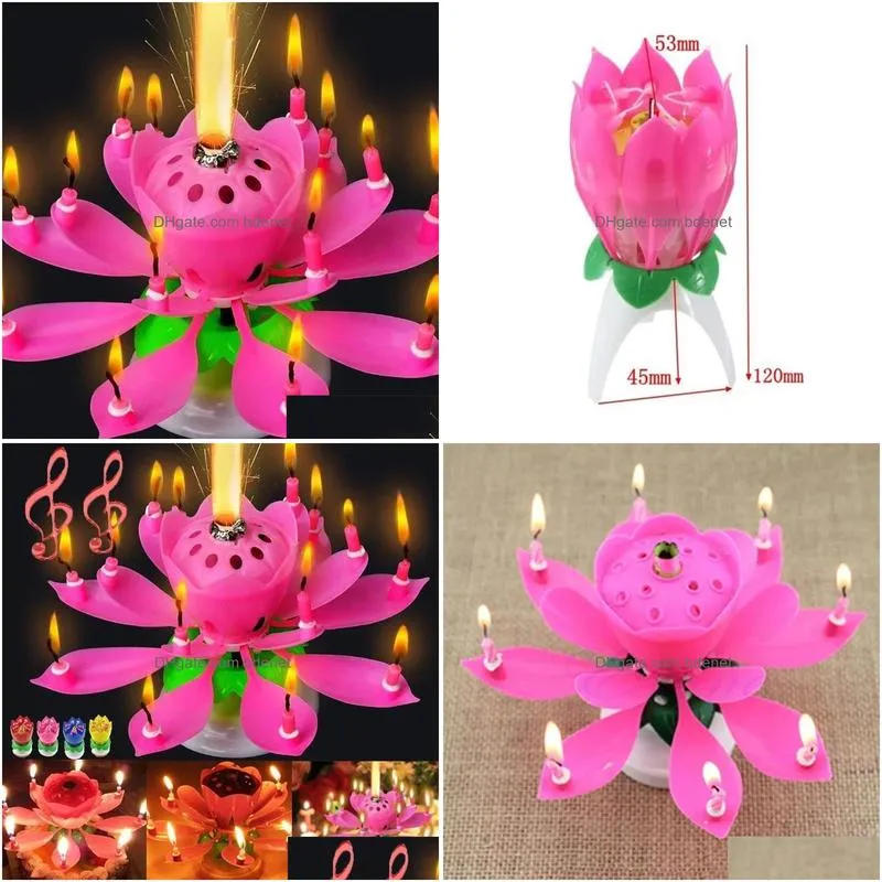 Candles Birthday Cake Music Rotating Lotus Flower Christmas Festival Decorative Wedding Party Decorat Drop Delivery Home Garden Decor Dhvnu