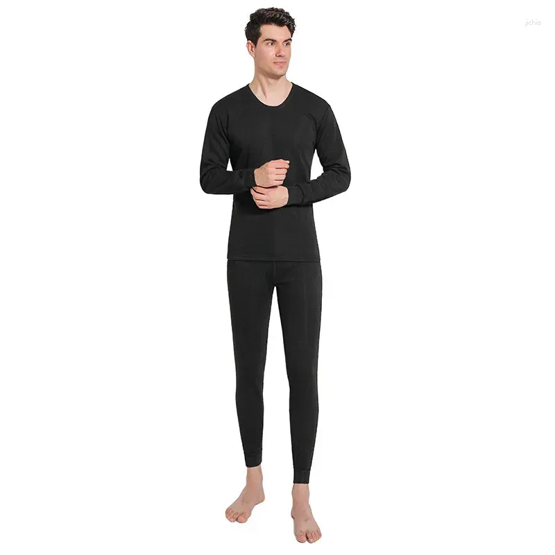 Men`s Thermal Underwear Men Autumn&Winter Style Solid Round Collar Sets With Warm Wool And Thickened Long Johns