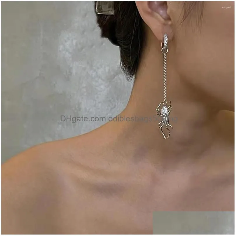 Dangle Chandelier Earrings Punk Accessories Design Sense Asymmetric Long Spider Drop For Women Rhinestone Elegant Girl Y2K Trendy J Dhfnx