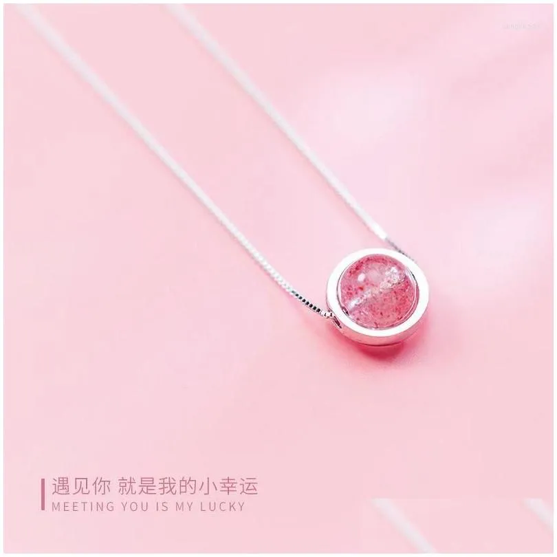 Chains FoYuan Silver Color Sweet Strawberry Crystal Necklace Valentine`s Day Jewelry Pink