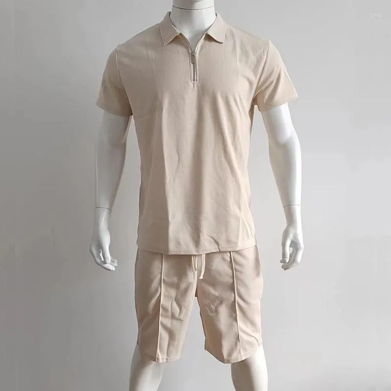Men`s Tracksuits Summer Fashion Men Tracksuit Short Sleeve Polo T-Shirt And Shorts Set 2 Piece Casual Beach Suit Plain Blank Quarter Zip