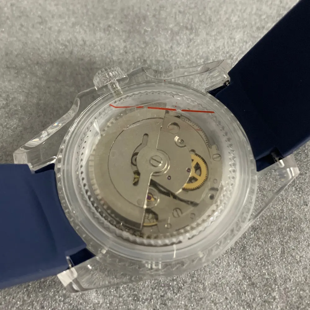 Luminous Transparent Plastic Case 40mm Automatic Mechanical Watch Acrylic Glass with Dandong 2813 Movement