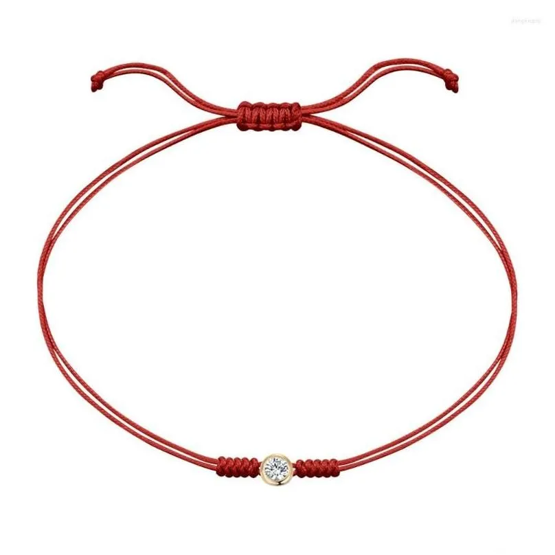 Charm Bracelets Sparkling Cubic Zirconia Copper Mini White Stone Round Bracelet Women Girl Black Red String Handmade Adjustable
