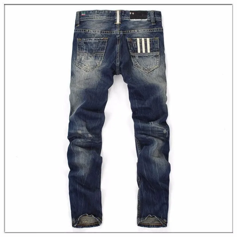 Man Fashion Designer Jeans Men Cotton Straight Dark Blue Button Jeans White Printing Cylinder Thickness  Jean Trousers