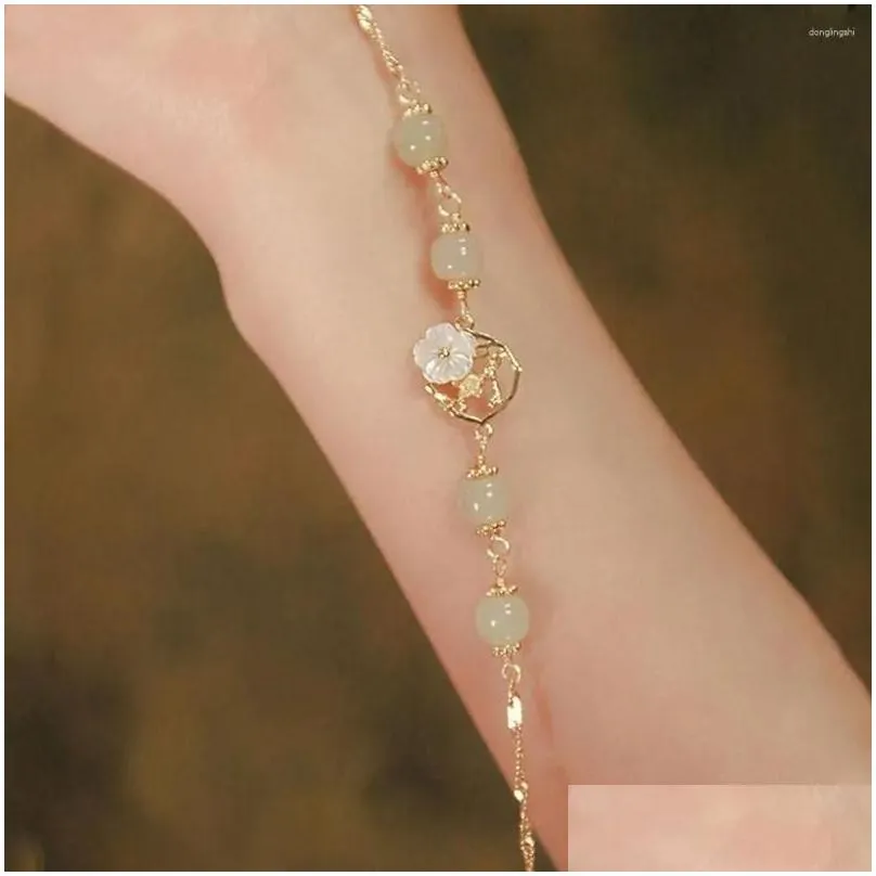 Charm Bracelets Chinese Style Retro Niche Design Women Imitation Jade Rose Bracelet Double-layer Flower Girl Sweet Fashion Jewelry
