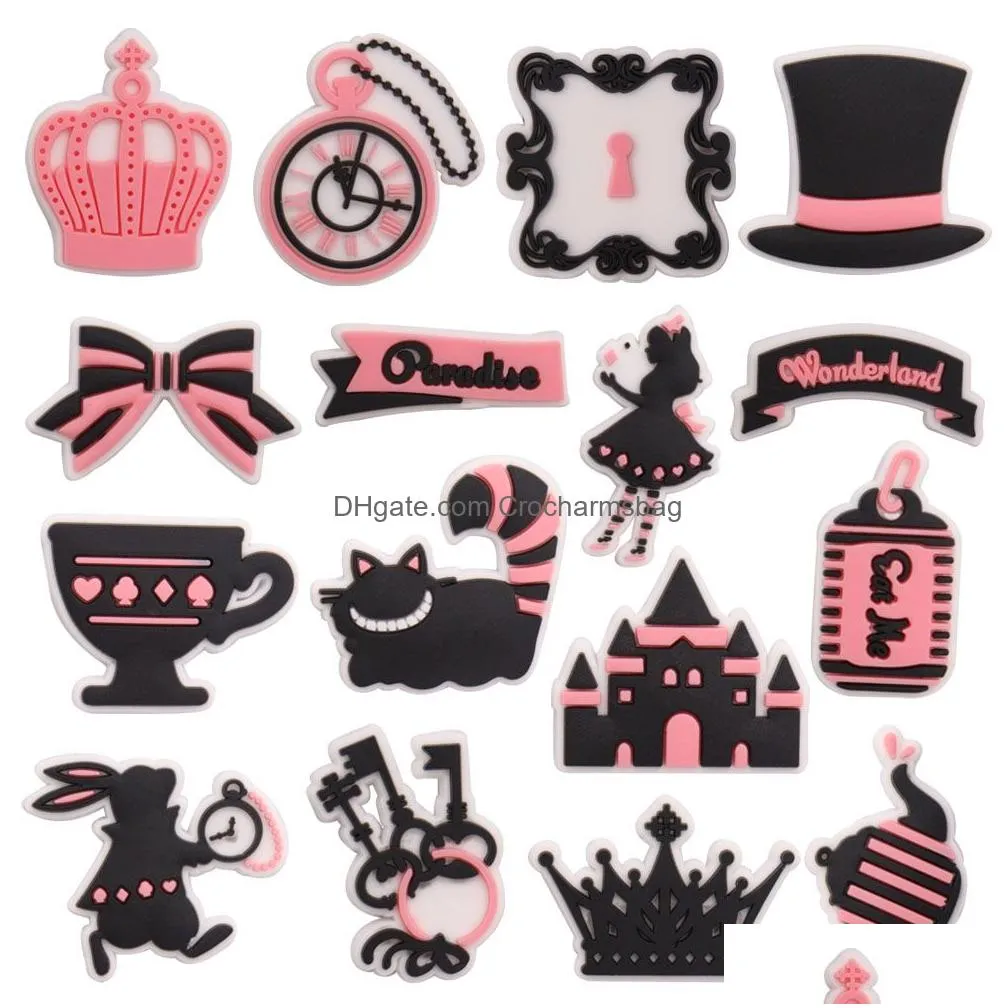 Shoe Parts & Accessories Wholesale 100Pcs Pvc Crown Clock Hat Bow Girl Cup Cat Garden Buckle Decorations Charms Button Clog Backpack H Dhm9J