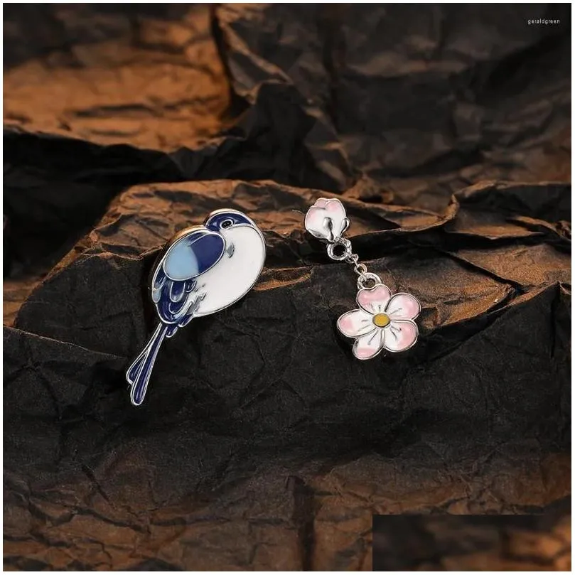 Stud Earrings Original Design Women`s Plum Blossom And Bird Fashion Simple High-end Epoxy Jewelry Birthday Gift