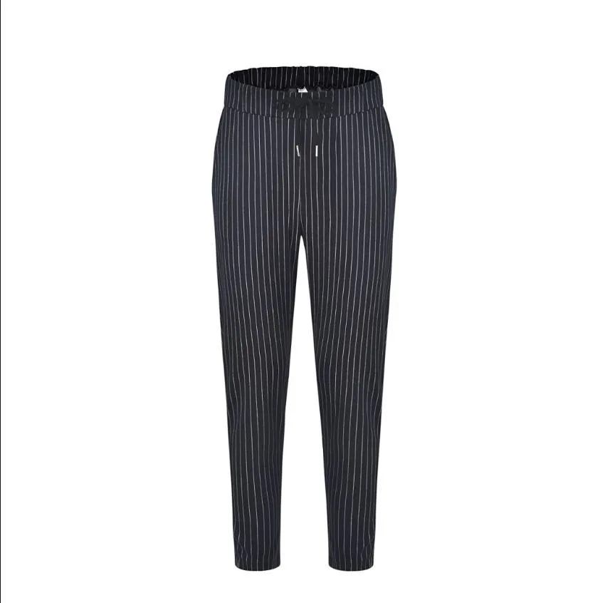 Spot trend Pants European Spring and Autumn fashion striped pocket drawstring casual pants support mixed batch