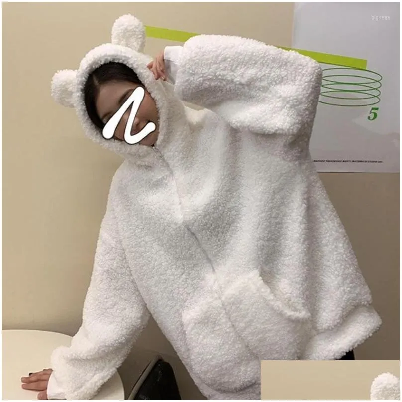 Women`s Jackets 2023 Spring Autumn Cartoon Cute Coat Sweet Lambswool Long-sleeved Hairy Harajuku Coats Kawaii Y2k