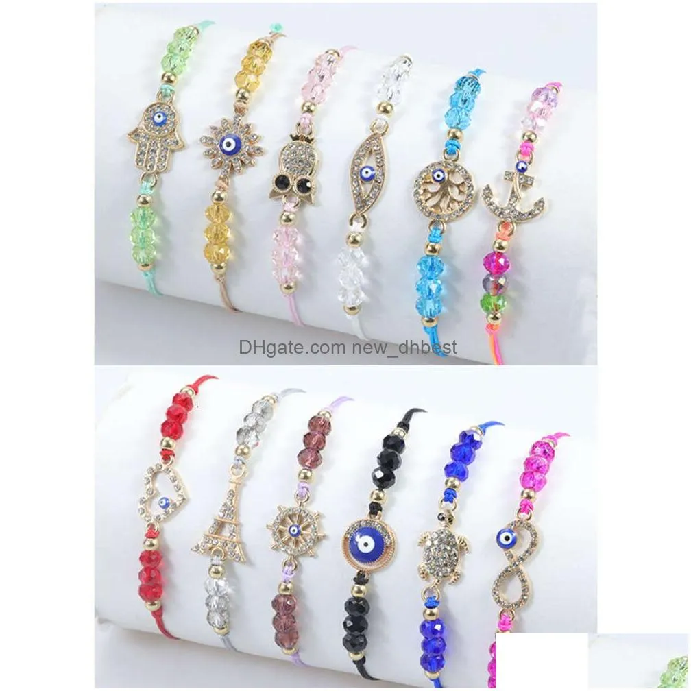 Charm Bracelets Devils Eye Colorf Owl Star Fish Charms Rope Bracelet Adjustable Crystal Bead Hand Turtle Anchor Versatile Braid Ed Fo Dhgsx