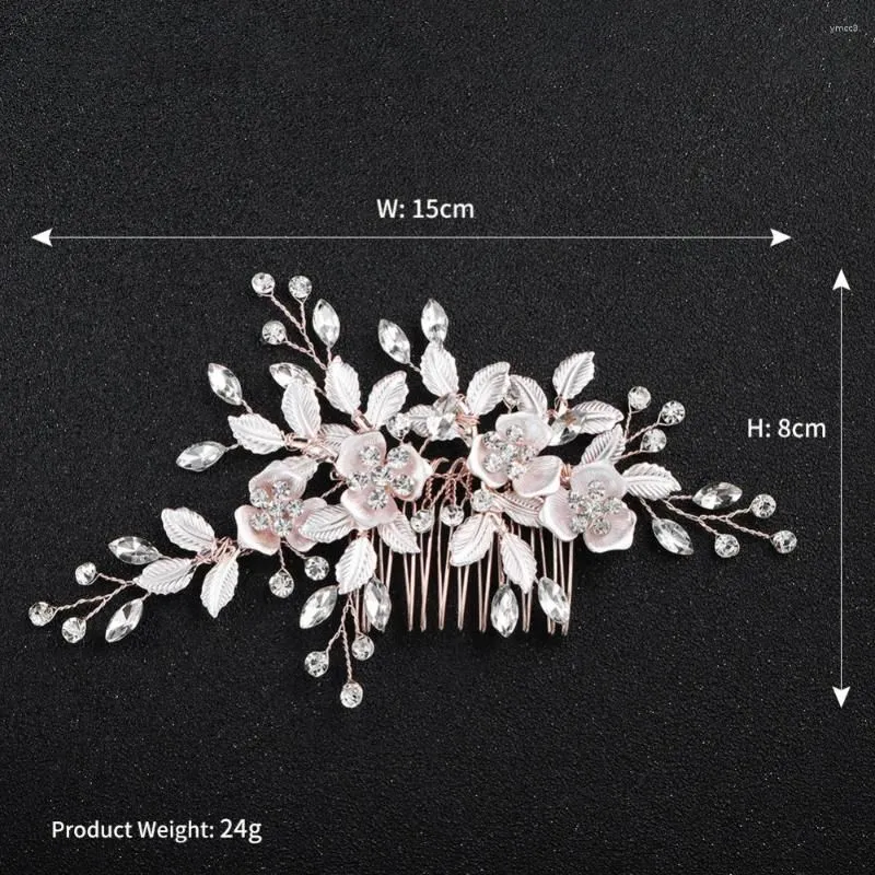 Hair Clips Rose Gold Color Floral Bridal Comb Pins Set Crystal Wedding Piece Accessories Women Prom Headpiece