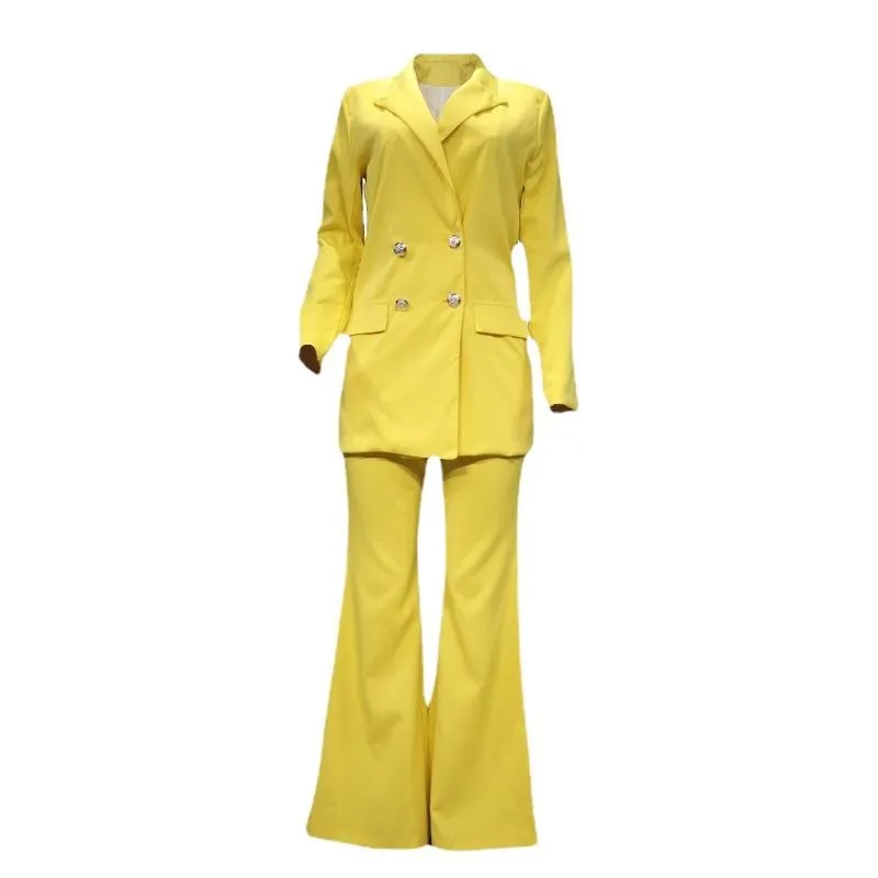 Popular European and American Women`s Spring and Autumn New Solid Color Casual Fashion Suit Wide Leg Pants Suit Two Piece Set