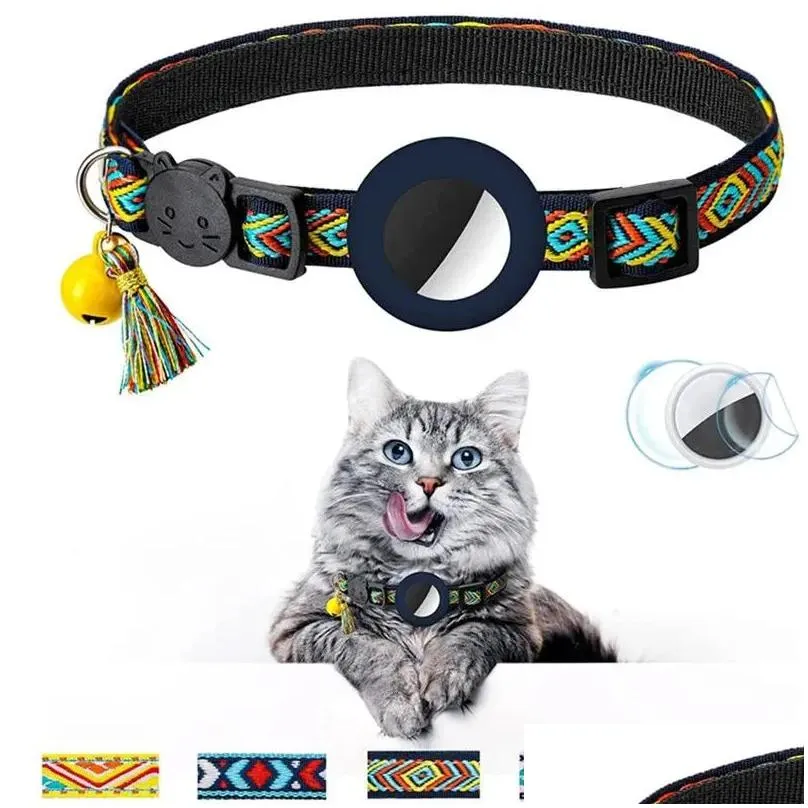 Dog Collars & Leashes For  Airtag Case Cat Bell Collar Gps Finder Anti-Lost Location Tracker Device Er Pet Accessories Drop Deliv Dhl3D