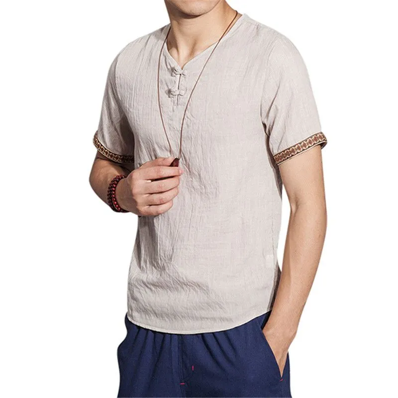 2018 New Summer Cotton Linen Shirts Men Thin Brand Clothing Men`s Shirt Flax Slim Short Sleeve Men Shirt Plus Size L-5XL