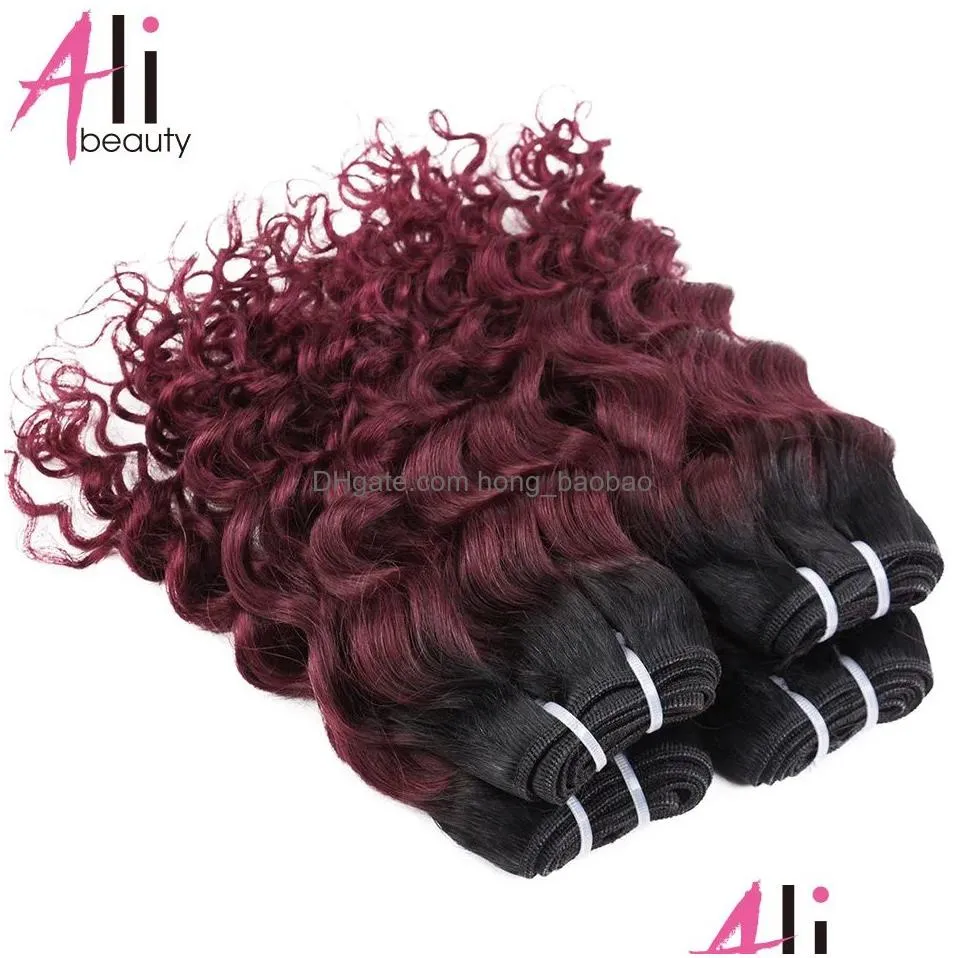 weaves ali beauty water weave ombre short bob style 100% remy human hair curly bundles two tone 50g brazilian hair