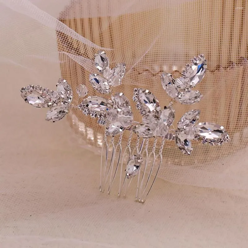 Hair Clips Wedding Accessories Shiny Rhinestones Combs Silver Color Jewelry For Women Girls Mother`s Day Ornaments Gift