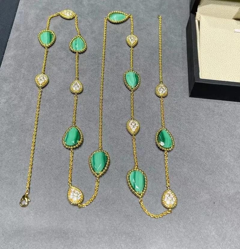 Pendant Necklaces Women Malachite Crystal Water Drop Necklace Wedding Zircon Pear Ruby Long Sweater Double Chain Jewelry Clavicle