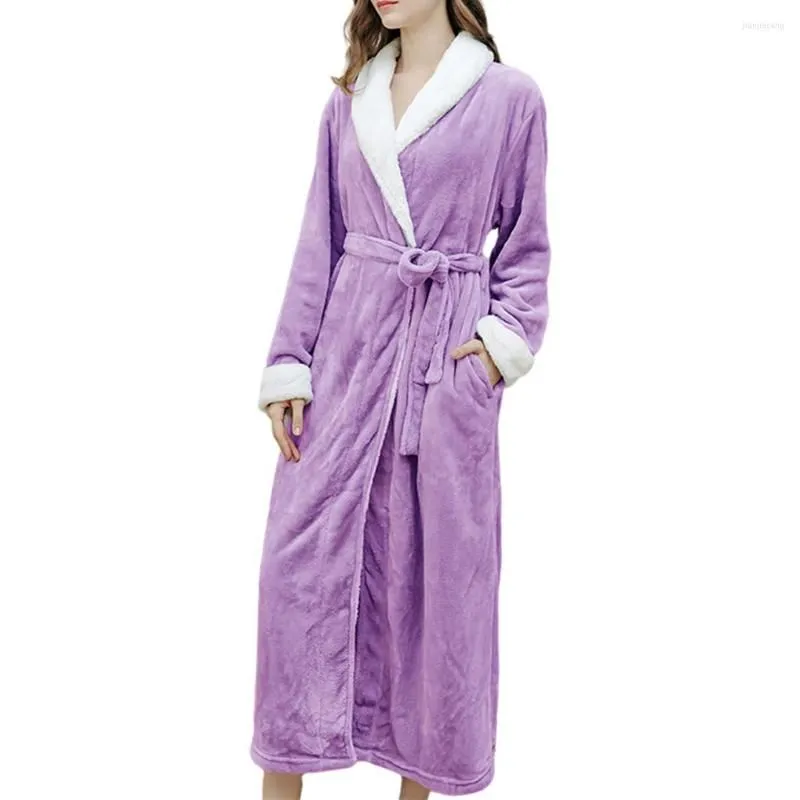 Sleepwear Women`s Sleepwear Thick Flannel Long Robe Full Length Bathrobe Sleeve Casual Warm Nightgown Breathable Housecoat Clothing
