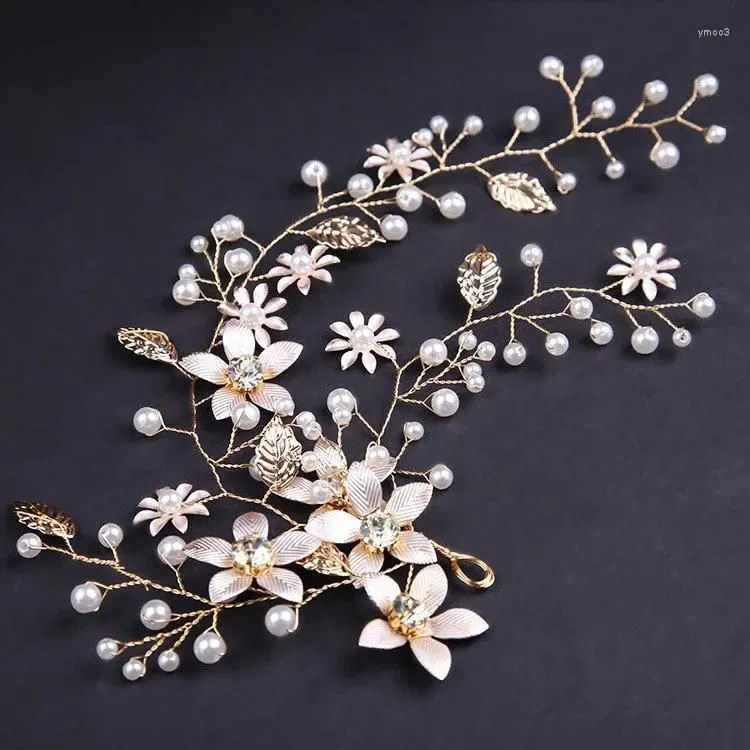 Hair Clips Golden Leaves Crystal Pearls Bride Headband Rhinestone Ornaments Women Headpieces Flower Decor Wedding Accessories