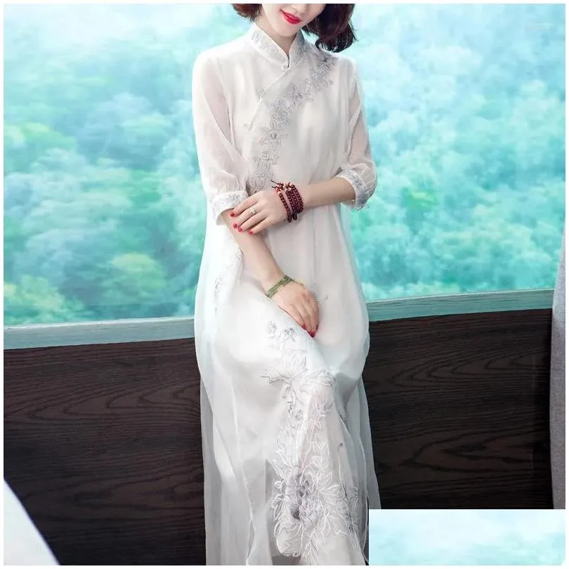 Ethnic Clothing Women Summer 2023 Style Zen Mid-length Retro Chinese Improved Cheongsam Dress